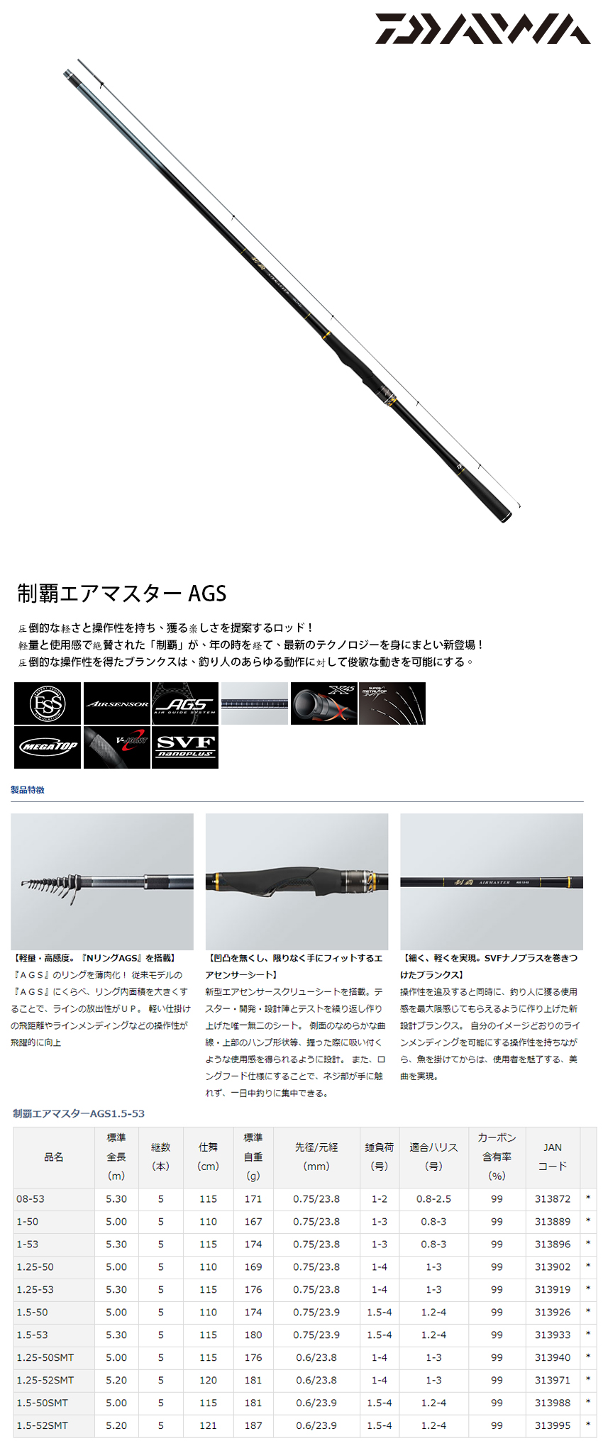 DAIWA 制霸AIRMASTER AGS 1.25-52 SMT [磯釣竿] - 漁拓釣具官方線上